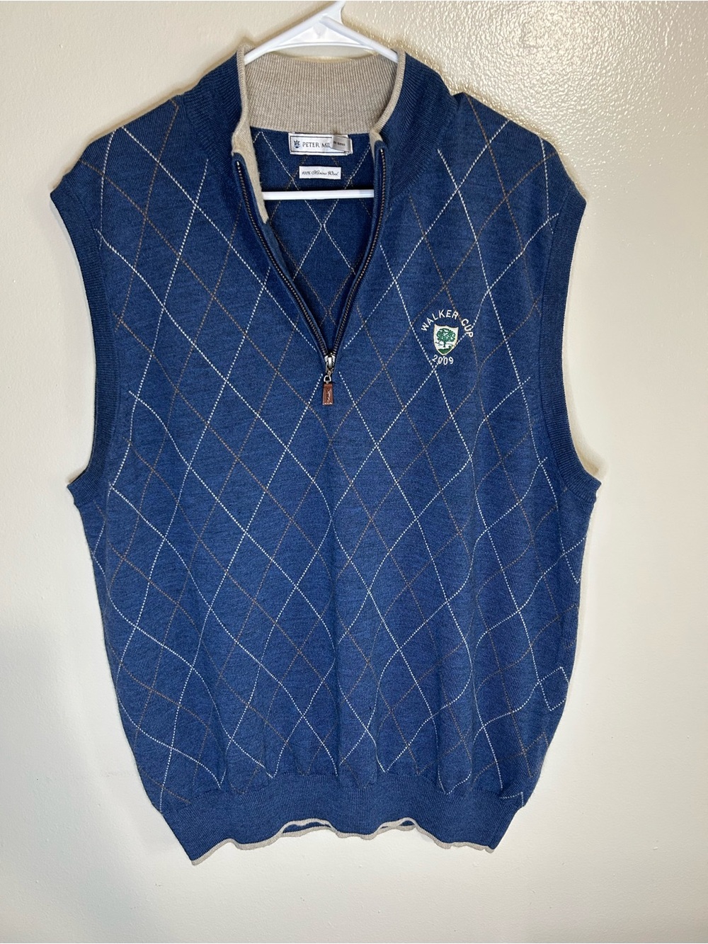 Peter Millar Navy Argyle Zip-Front Sweater Vest
